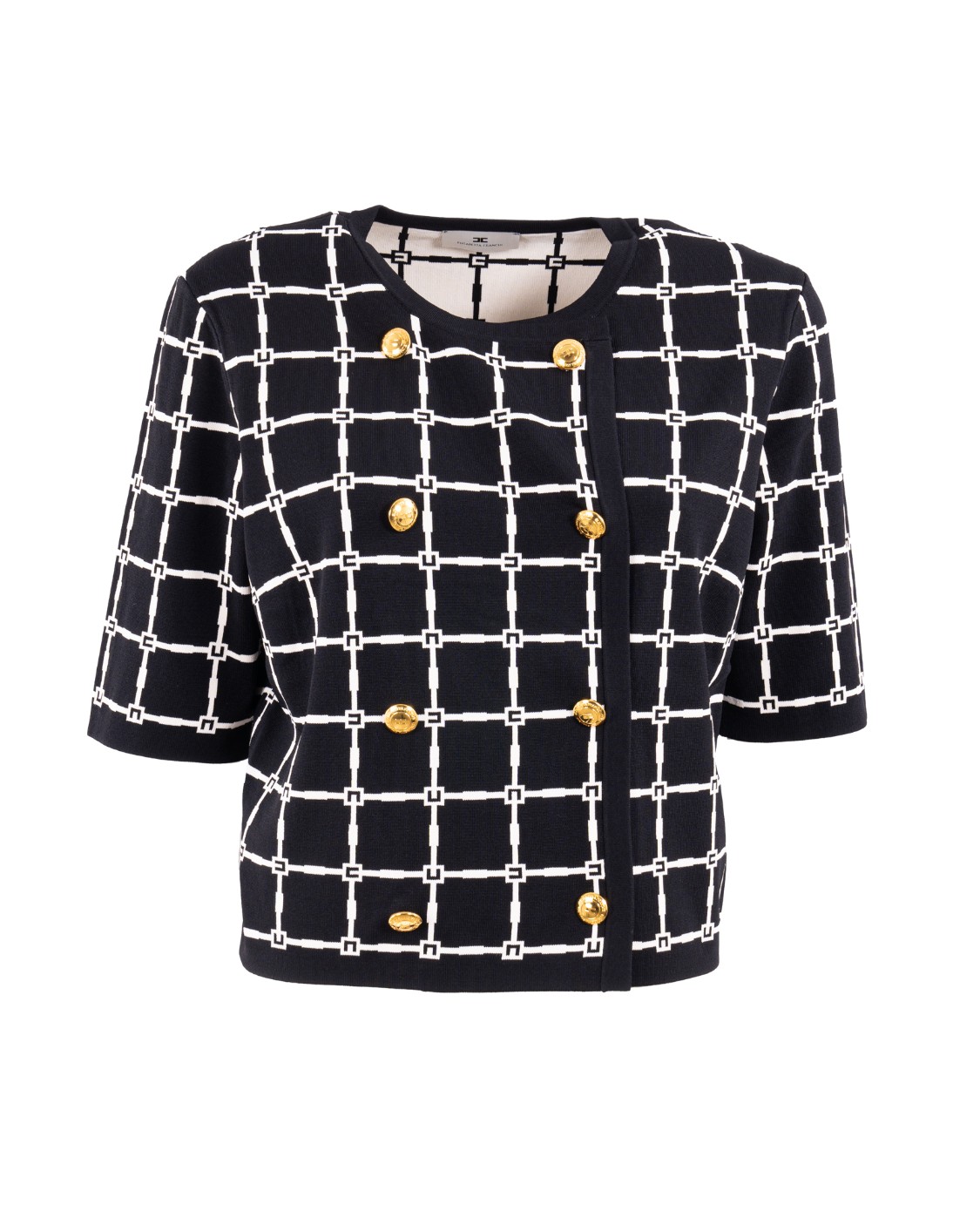 shop ELISABETTA FRANCHI  Maglia: Elisabetta Franchi cardigan in jacquard logo con bottoni dorati.
Bottoni in metallo dorato con logo.
Maniche ¾.
Chiusura doppiopetto.
Vestibilità regolare.
Composizione: 65%Viscosa 35%Poliammide.
Made in Italy.. MK60B51E2-685 number 5445159